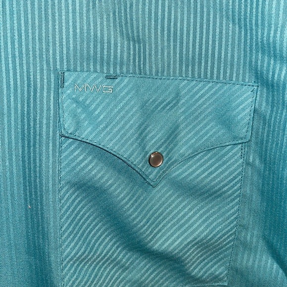 MWG Vintage Mens western wear turquoise blue sheen striped button down SZ XL - Picture 4 of 11